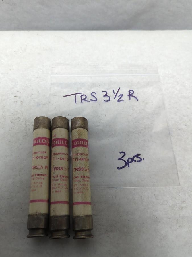 Used GOULD SHAWMUT,TRS3-1/2R,TRI-ONIC 3-1/2 AMP FUSE LOT OF 3 PRE-OWNED