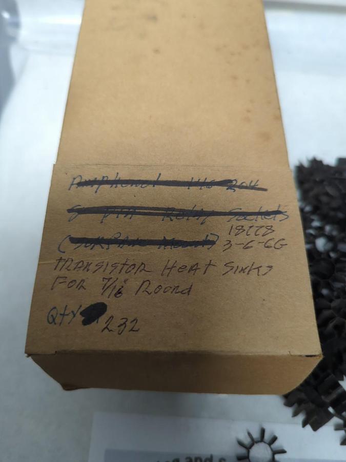 UNBRANDED,18778,BLACK TRANSISTOR HEAT SINK 7/16 INCH ROUND LOT OF 232 NOS