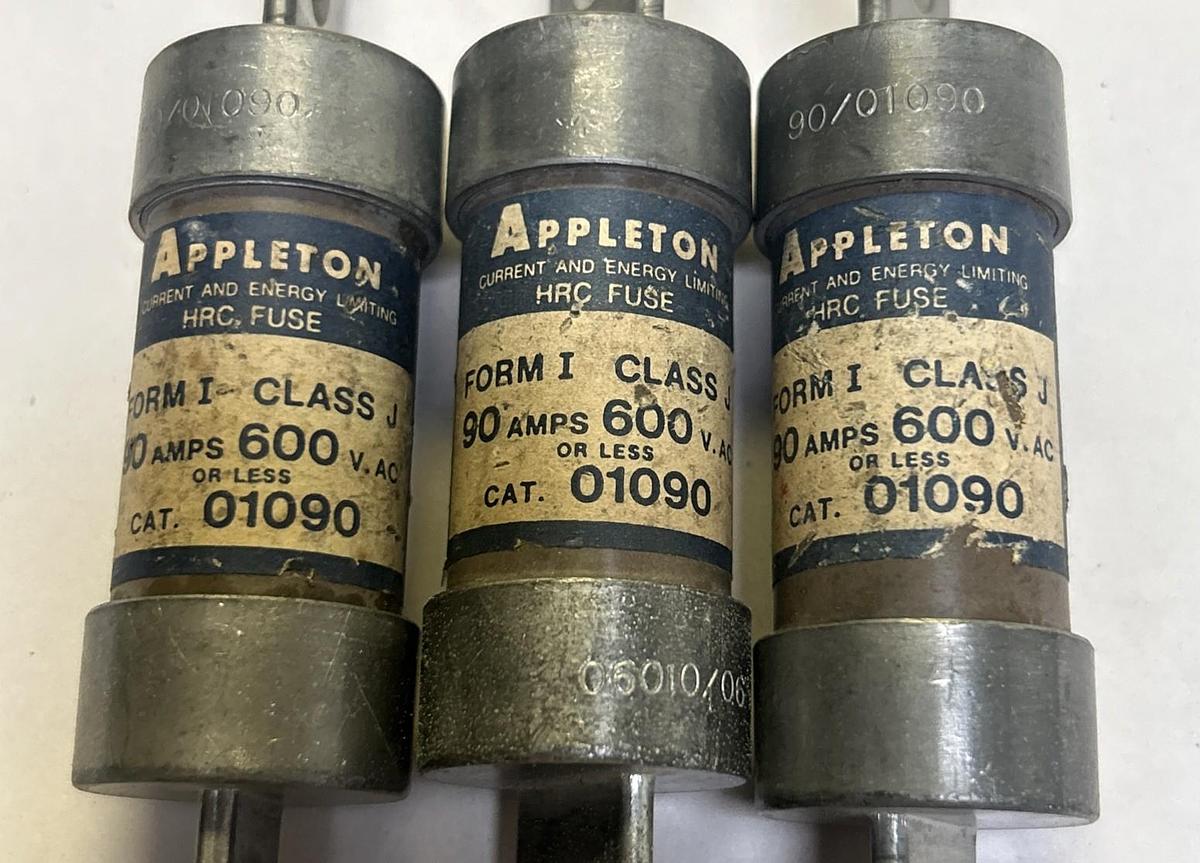 Used APPLETON,01090,FUSE 90A 600V LOT OF 3