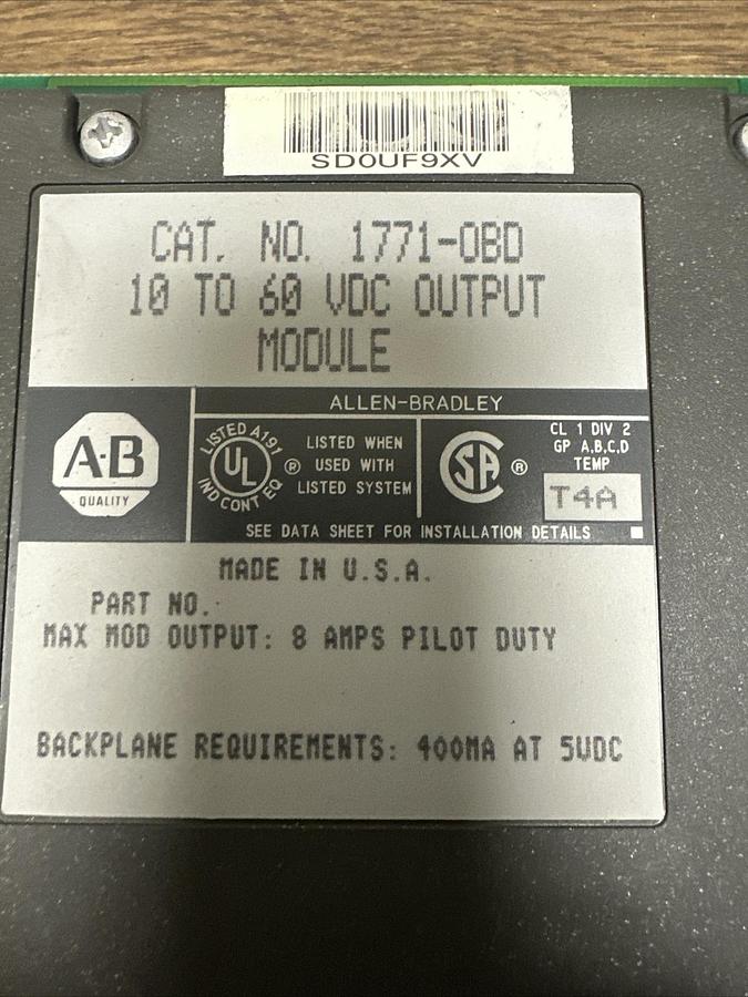 Used Allen Bradley,1771-OBD,10 to 60 VDC Output Module