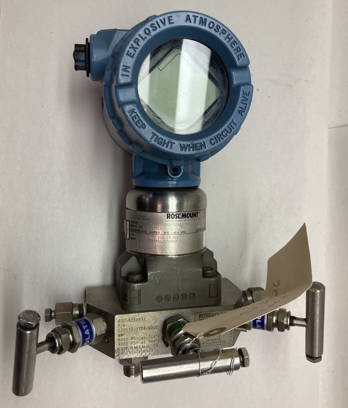 Used Rosemount,300S1AAM5E5,Pressure Transmitter 3626PSI 250BAR 10.5-42.4VDC