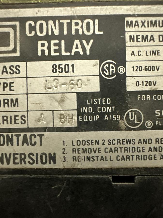 Used Square D,8501LO60,Latching Relay