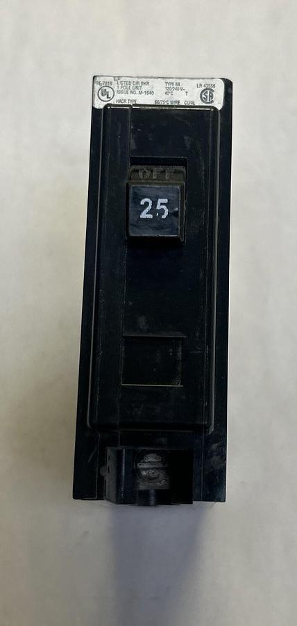 Used CUTLER-HAMMER,BA125,CIRCUIT BREAKER 25A 120/240V 1P