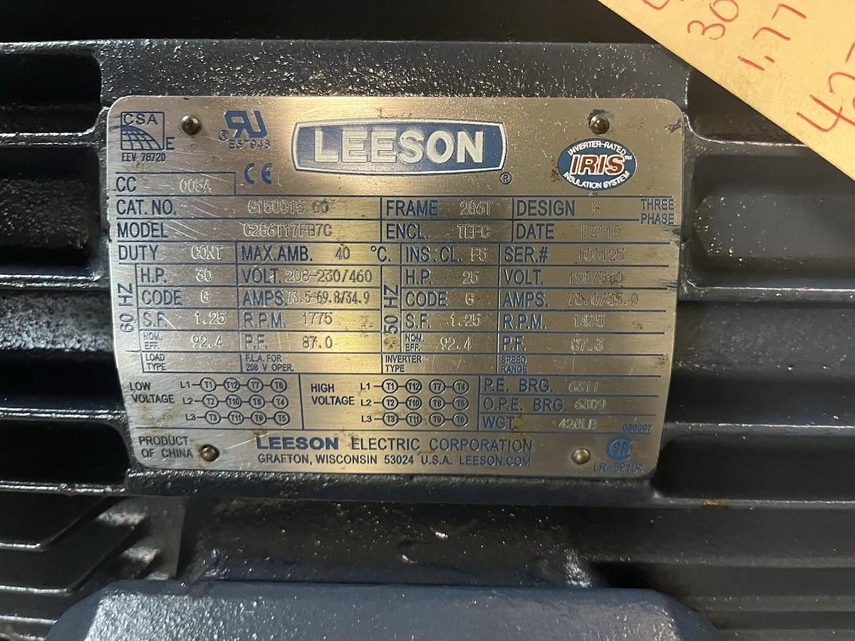 Used LEESON,G150015.60,INVERTER MOTOR 30HP 1775RPM 3PH 286T