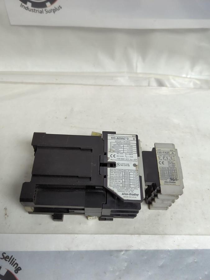 Used ALLEN BRADLEY,100-A09NZ*3,CONTACTOR WITH 195-FA31 PRE-OWNED