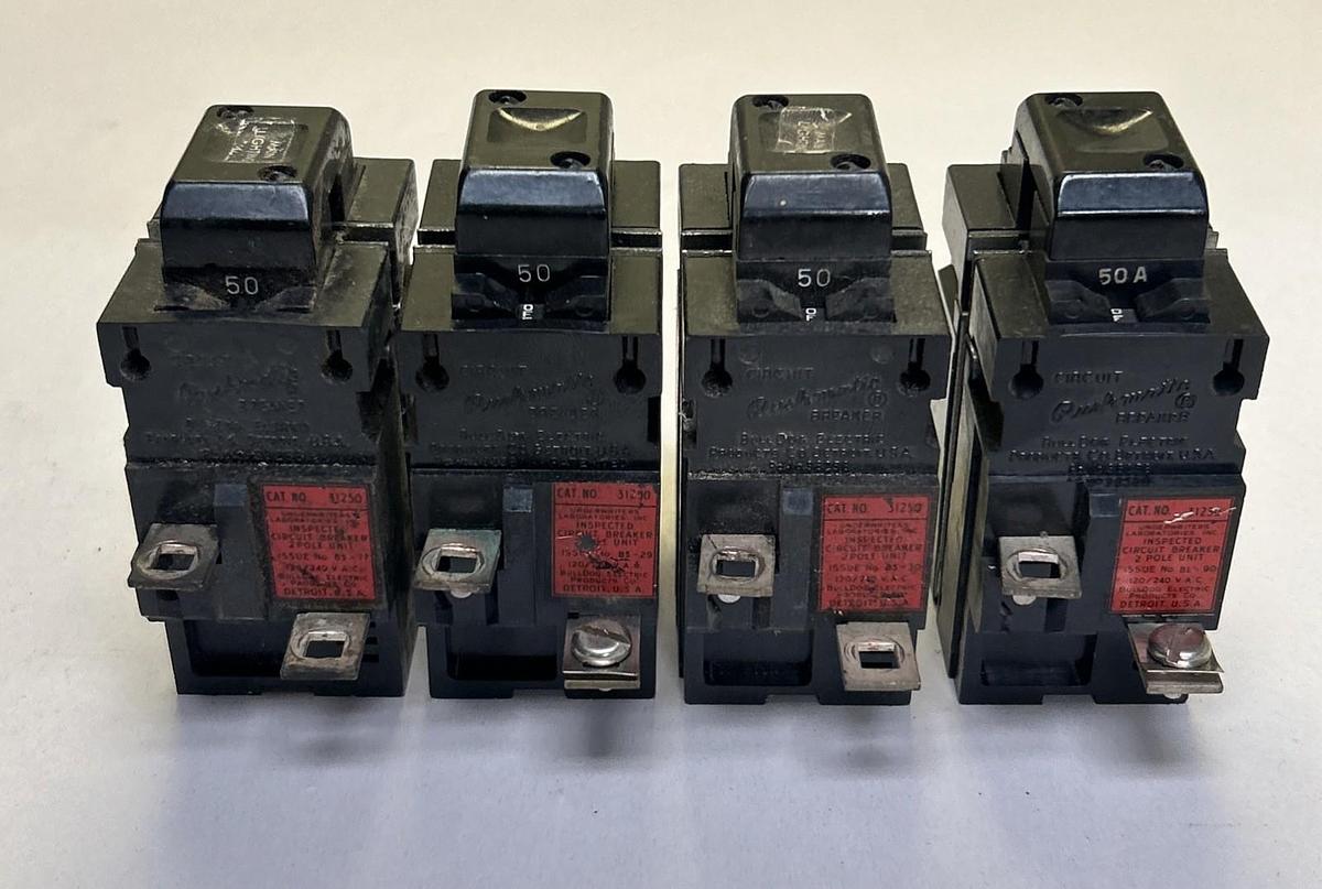 Used BULLDOG ELECTRIC,31250,PUSHMATIC CIRCUIT BREAKER 50A 120/240V 2P LOT OF 4