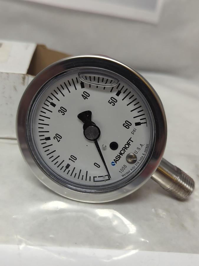 ASHCROFT,30111289-19,PRESSURE GAUGE 0-60# 63MM FACE 1/4 IN NPT BOTTOM NOS