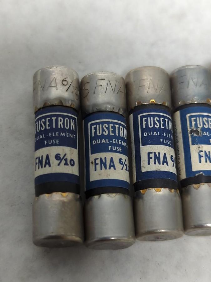 Used COOPER BUSSMANN,FNA-6/10,FUSETRON 6/10 AMP FUSE LOT OF 10 PRE-OWNED