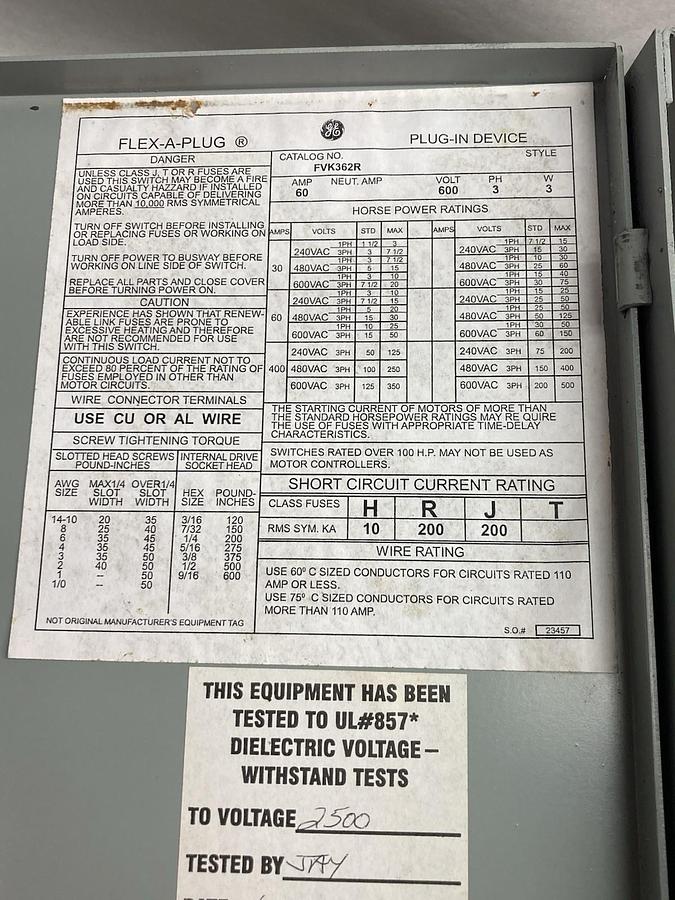 GE,FVK362R,3-Phase Flex-A-Plug Busway Switch 60A 600V