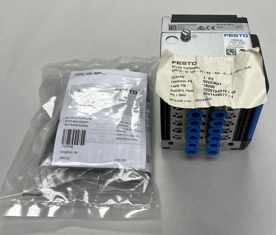 FESTO,CPV10-VI10P-10-GA-MP-R-U-6M+ZUY, MANIFOLD VALVE W/ TERMINALS NEW NO BOX