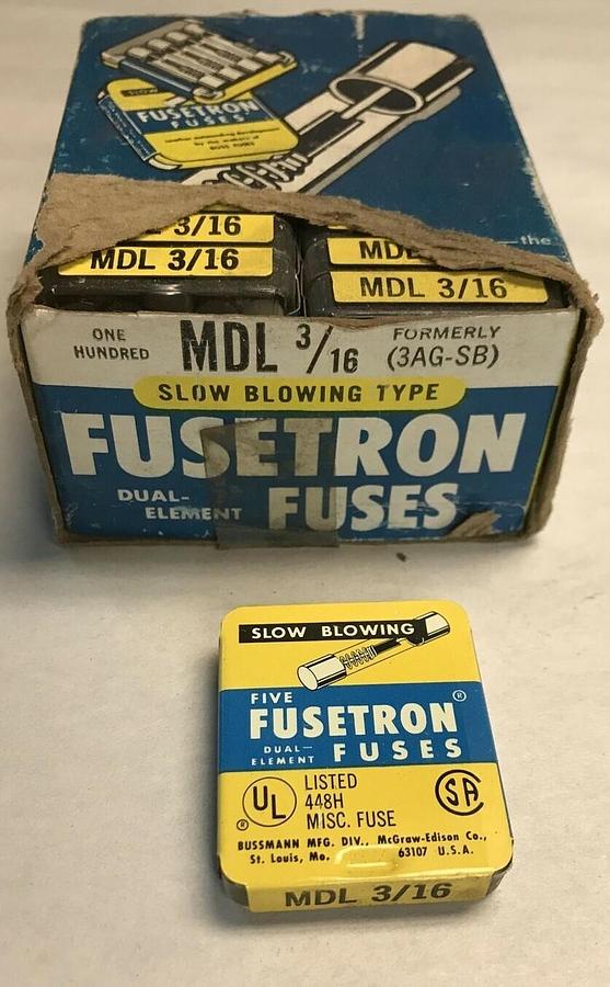 Buss,MDL-3/16,Fuse Box of 100 Fuses New In Box