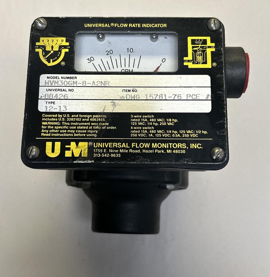 UNIVERSAL FLOW MONITORS,WVM30GM-8-A2NR,FLOW RATE INDICATOR NOS