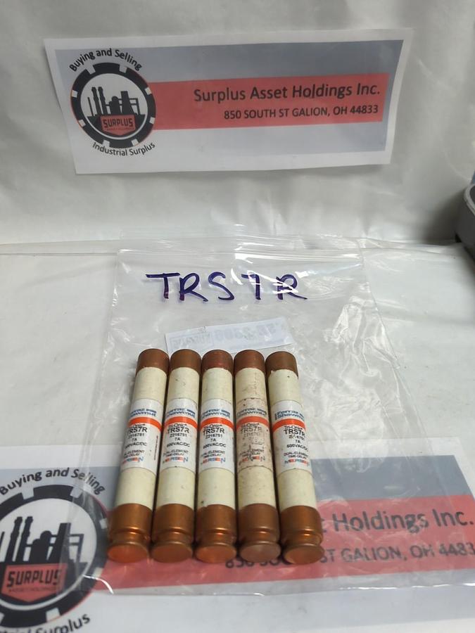 Used FERRAZ SHAWMUT,TRS-7R,CURRENT LIMITING 7 AMP FUSE LOT OF 5 PRE-OWNED
