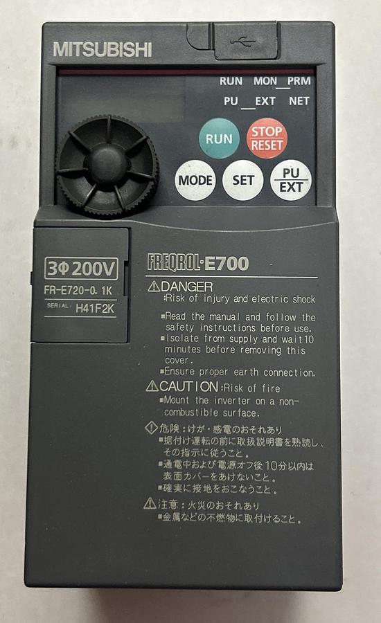 Used MITSUBISHI,FR-E720-0.1K,INVERTER 1.5AMP 240VAC