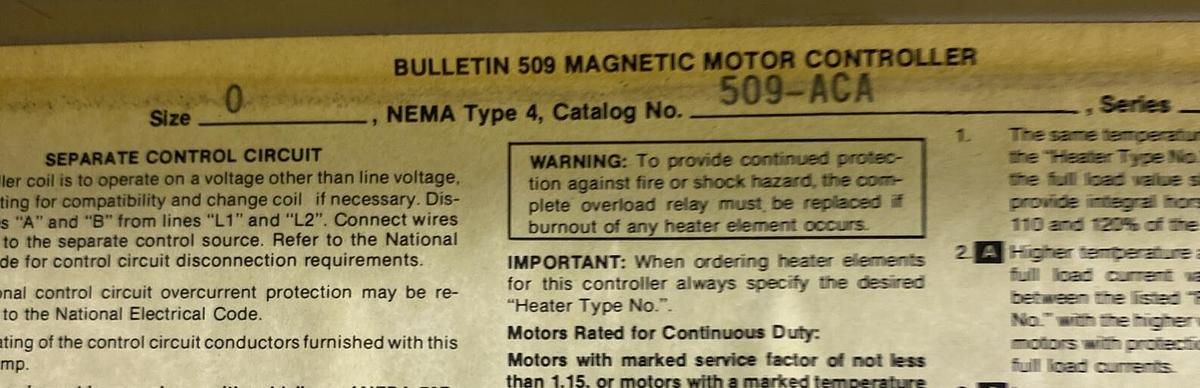 Allen Bradley,509ACA,Magnetic Motor Controller With 509-A0A Starter Size 0 NOS