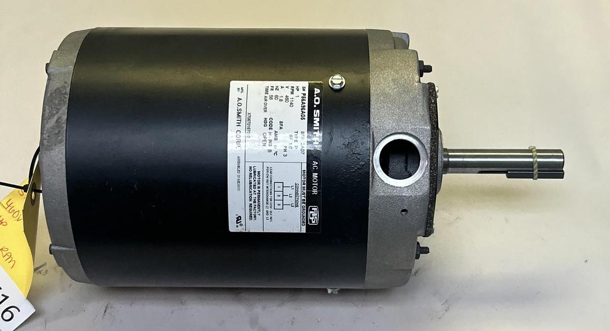 Used AO SMITH,P56A96A05,AC MOTOR 1HP 460V 1140RPM 3PH 56 FRAME