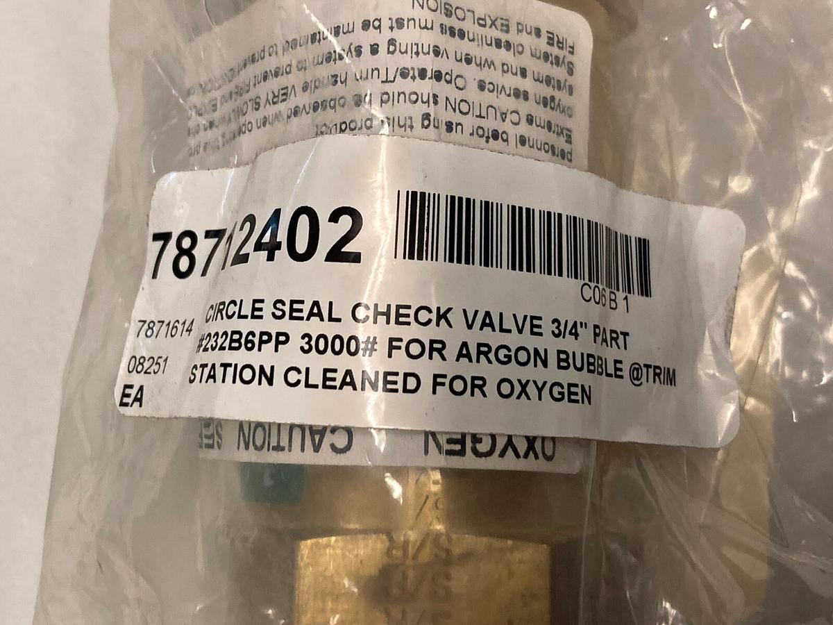 Used Circle Seal Controls,N232B-6PP,Brass Check Valve 3000psi