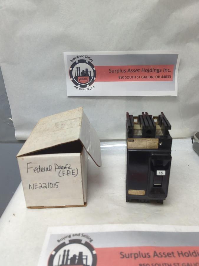 Used FEDERAL PACIFIC,NE221015,CIRCUIT BREAKER 2-POLE 15 AMP PRE-OWNED