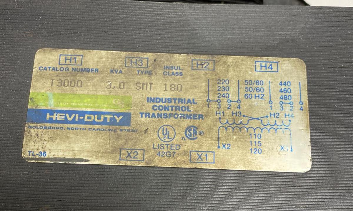 Used Hevi-Duty,T3000,Control Transformer Type SMT KVA 3.0 240V