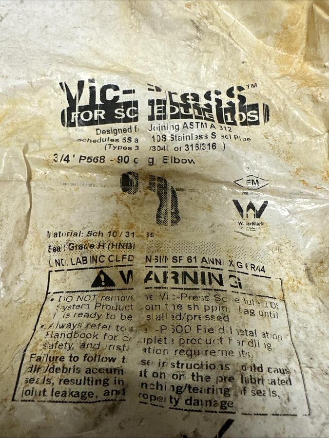 Used Vic-Press,P568,3/4" 90 Degree Elbow Sch 10
