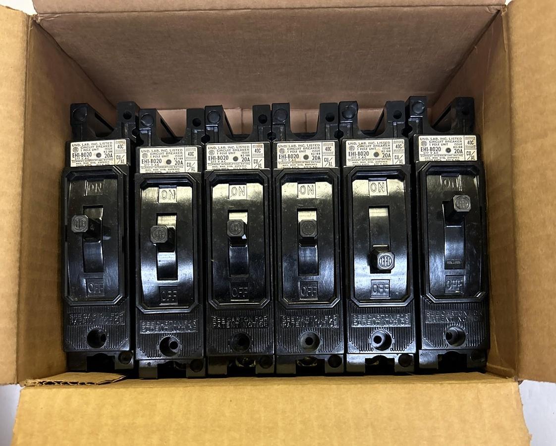 Used ITE,EH1-B020,CIRCUIT BREAKER 20A 277V 1P LOT OF 6