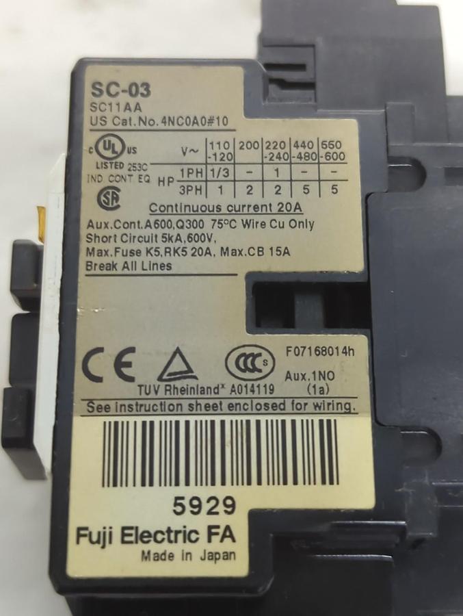 Used FUJI,SC11AA,CONTACTOR 3-POLE SC-03 PRE-OWNED