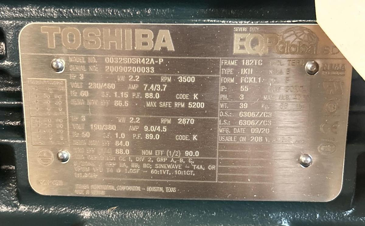 TOSHIBA,0032SDSR42A-P,MOTOR 3PH 3500RPM 230/460V 3PH 182TC FRAME