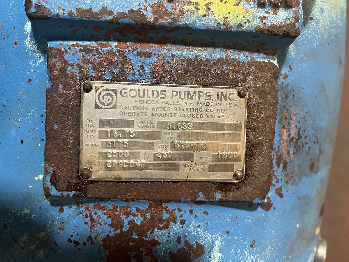 Used GOULDS,3175,CENTRIFUGAL PUMP 6X8-18 IMP DIA 16.75 2500GPM 316SS