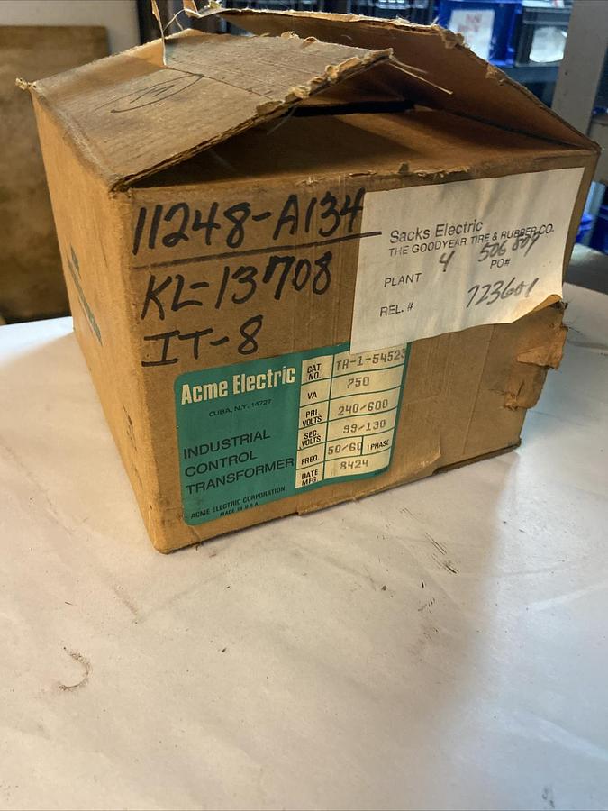 Used Acme,TA-1-54523,Control Transformer 750VA Primary 240/600v Sec 99/130v 1PH NOS