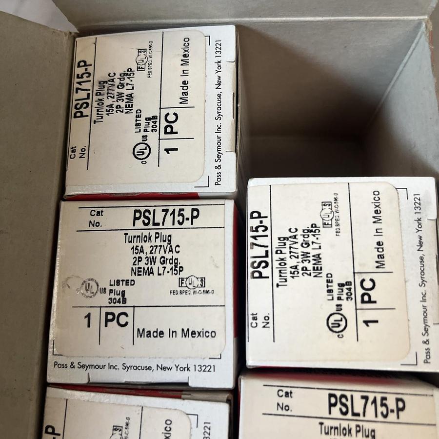 PASS & SEYMOUR LEGRAND,PSL715-P,TURNLOK PLUG 15A 277V BOX OF 9