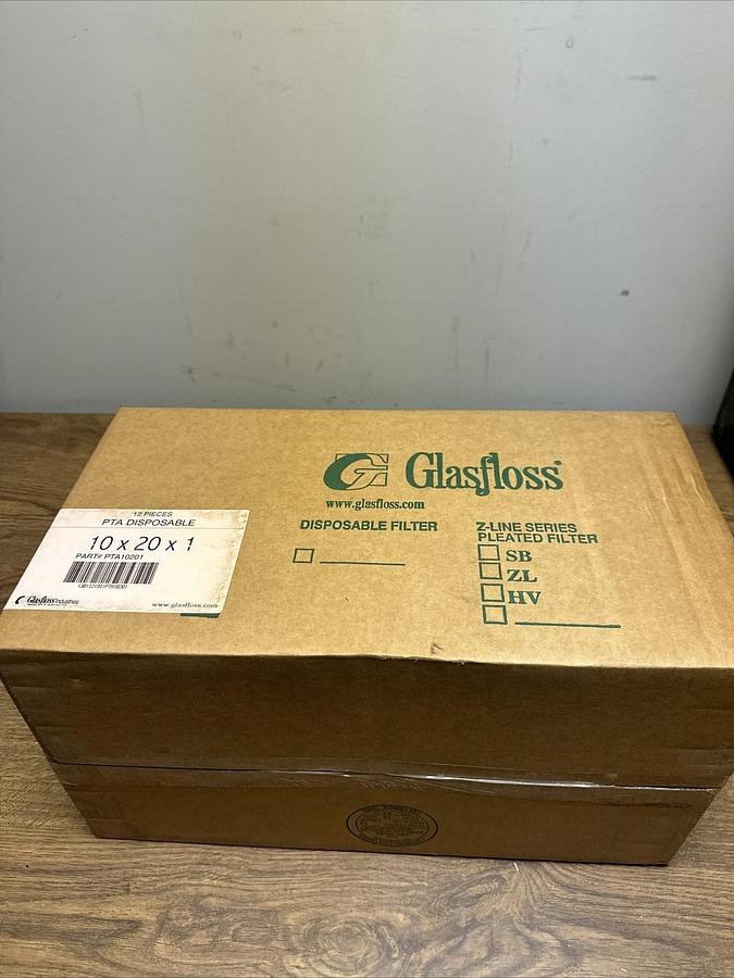 Used GlasFloss,PTA10201,Air Filter 10X20X1 Box of 12
