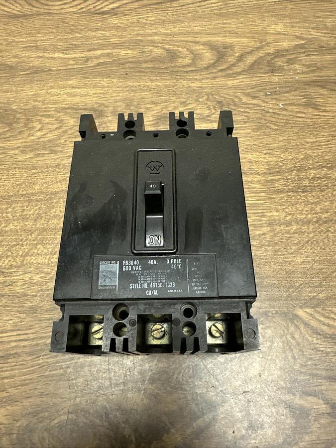 Used Westinghouse,FB3040,40 Amp 600VAC Breaker