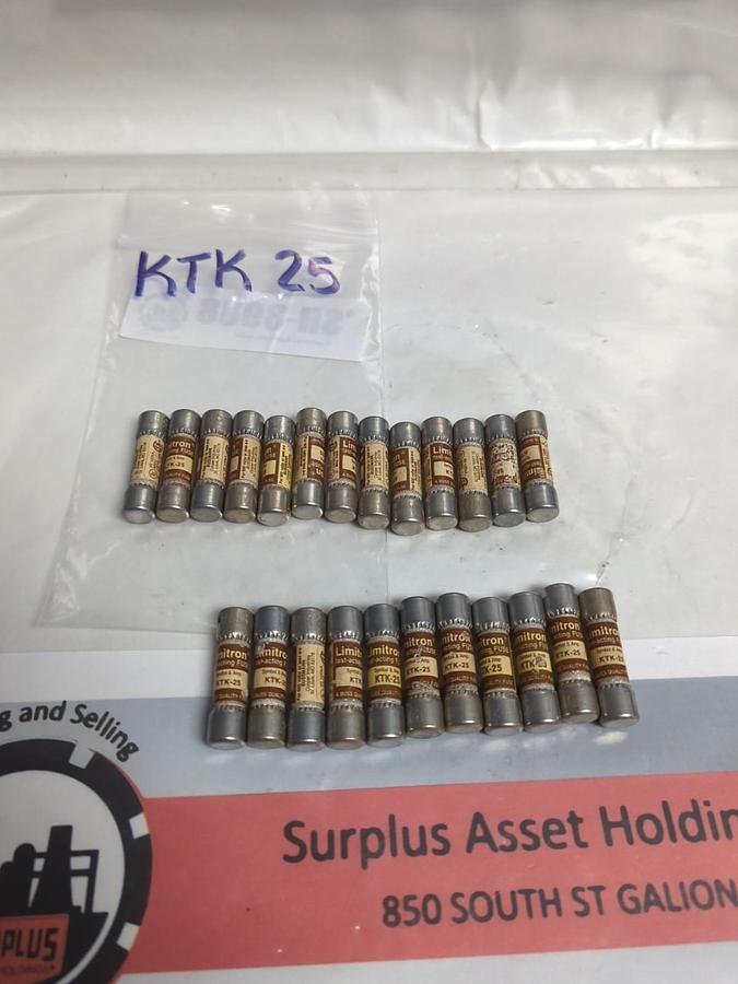 Used COOPER BUSSMANN,KTK-25,LIMITRON 25 AMP FUSE LOT OF 24 PRE-OWNED