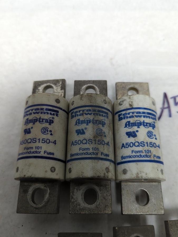 Used FERRAZ SHAWMUT,A50QS150-4,SEMI-CONDUCTOR 150 AMP FUSE LOT OF 6 PRE-OWNED