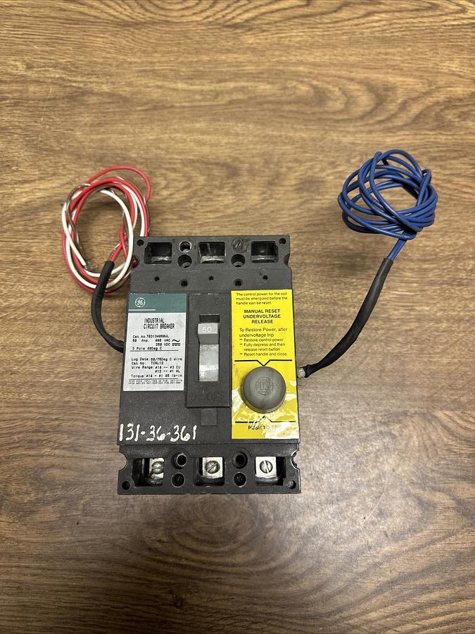 Used GE,TED134050WL,480 VAC 250VDC 50 Amp Circuit Breaker