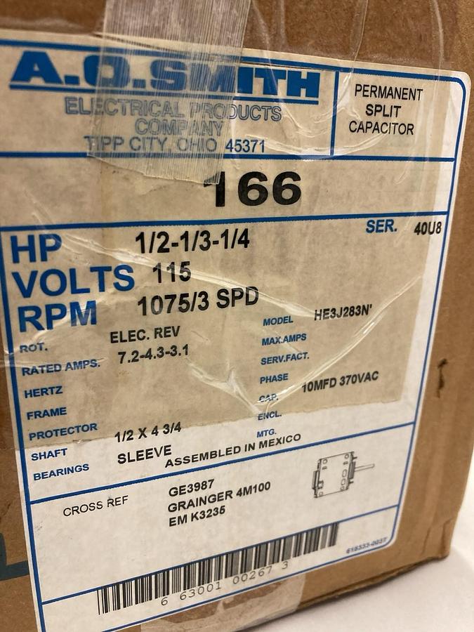 AO Smith,HE3J283N,Furnace Blower Motor 115V 1075rpm 1/2-1/3-1/4Hp
