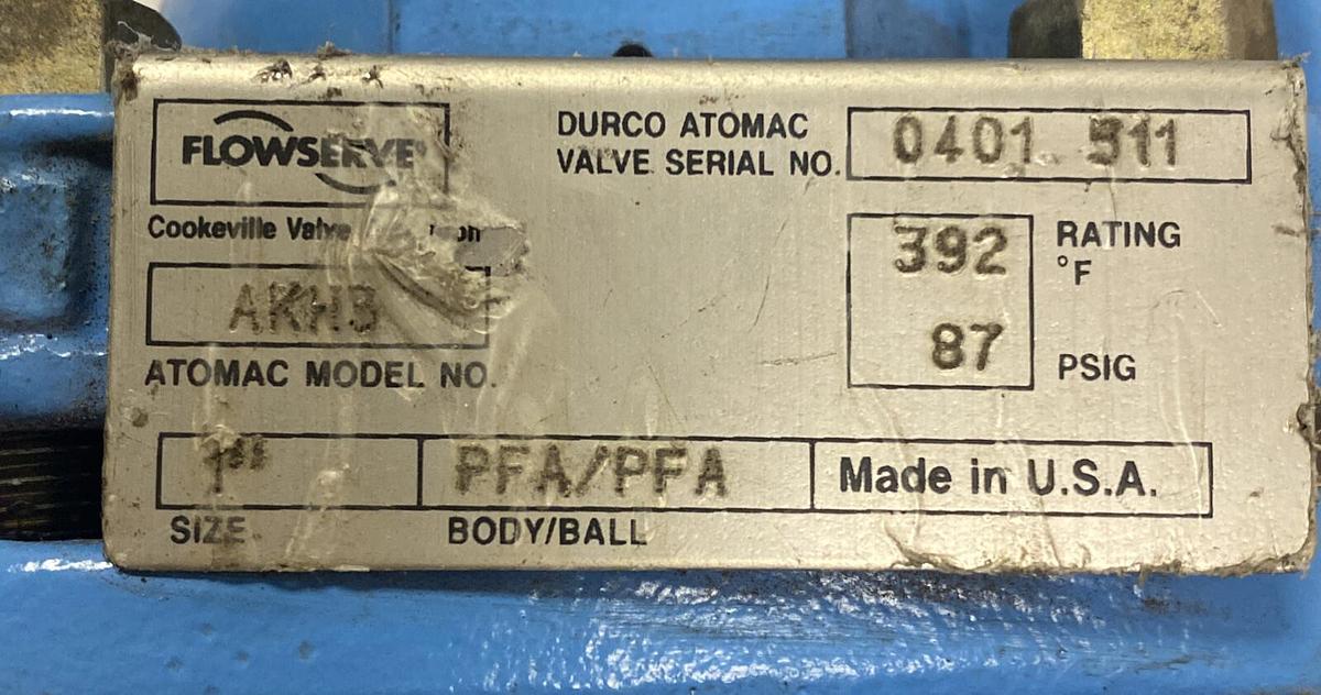 Flowserve,AKH3,Atomac Plug Valve NOS