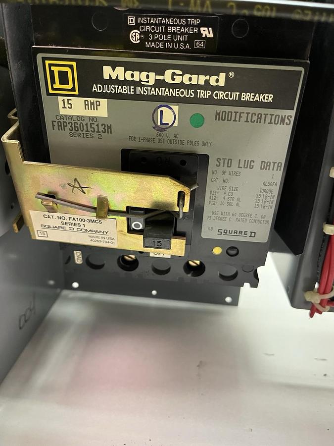 Used SQUARE D,MODEL 5,SIZE 1 MCC 8536SCO3 STARTER BUCKET 15A FAP3601513M BREAKER