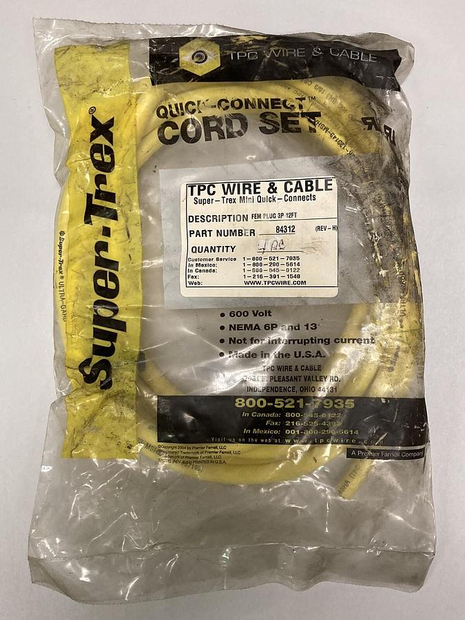 Used TPC Supertrex,843121,Female Plug Cord Set
