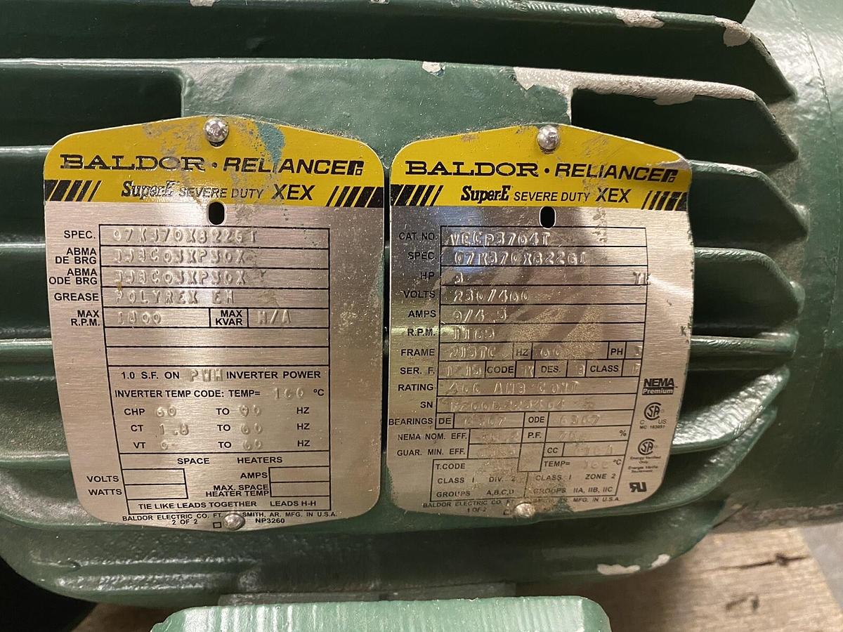 Used BALDOR,VECP3764T, 3HP SEVERE DUTY MOTOR 1165RPM 213TC