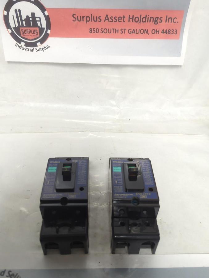 MITSUBISHI,NF30-CS,CIRCUIT BREAKER 3 AMP 2-POLE LOT OF 2 NOS