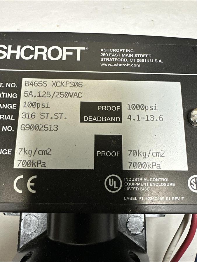 Ashcroft,B465S XCKFS06,Pressure Control Switch