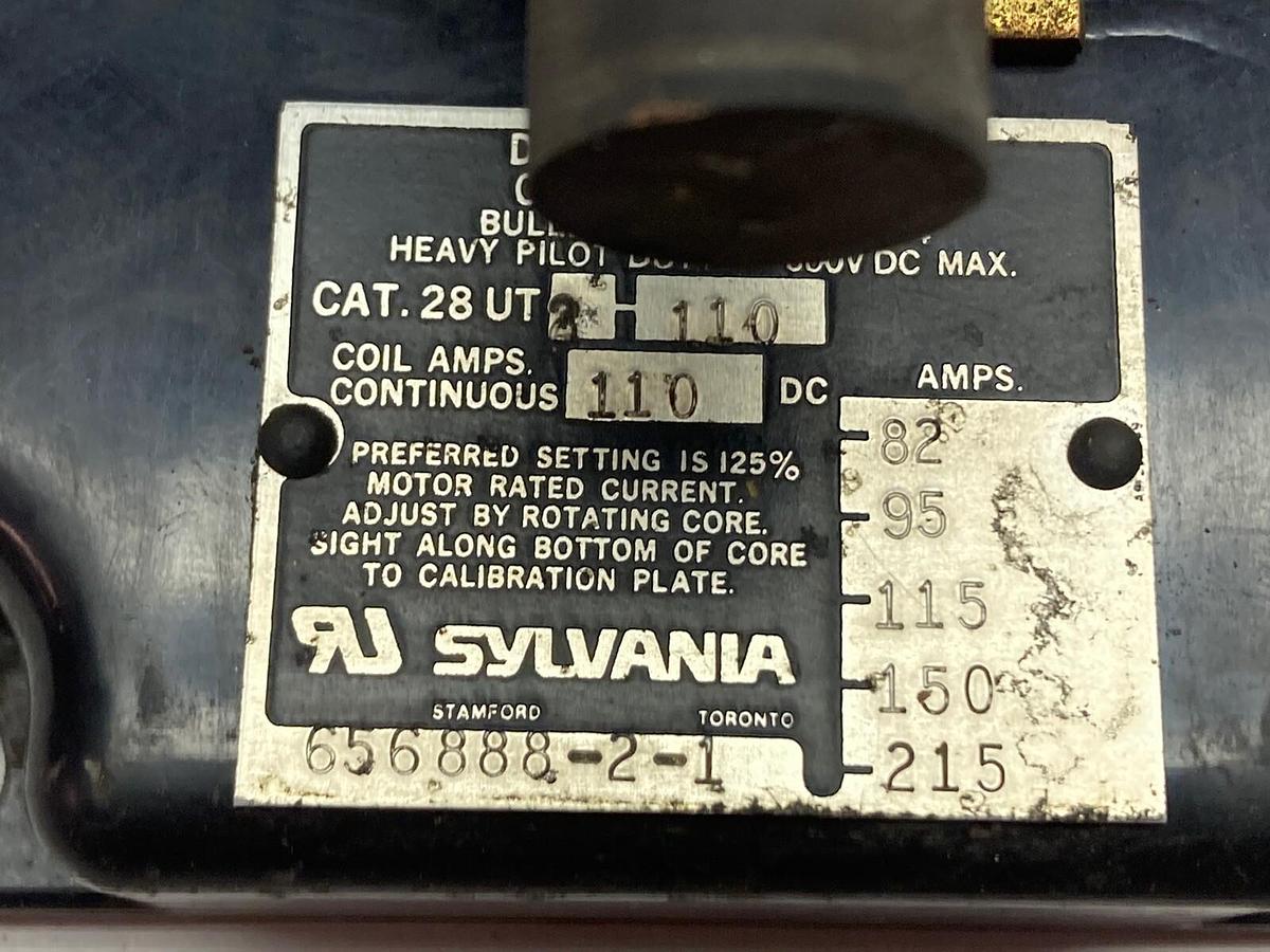 Used Sylvania,28UT2-110,D.C. Inverse Time Overload Relay