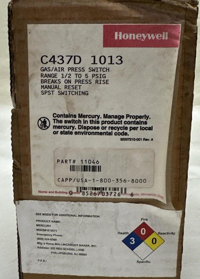Honeywell,C437D-1013,Presssure Switch