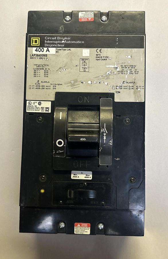 Used SQUARE D,LAP36400MB,CIRCUIT BREAKER 400A 600V 3P