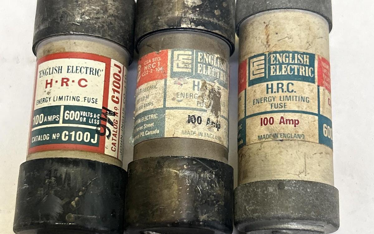 Used ENGLISH ELECTRIC,C100J,ENERGY LIMITING FUSE 100A 600V LOT OF 3