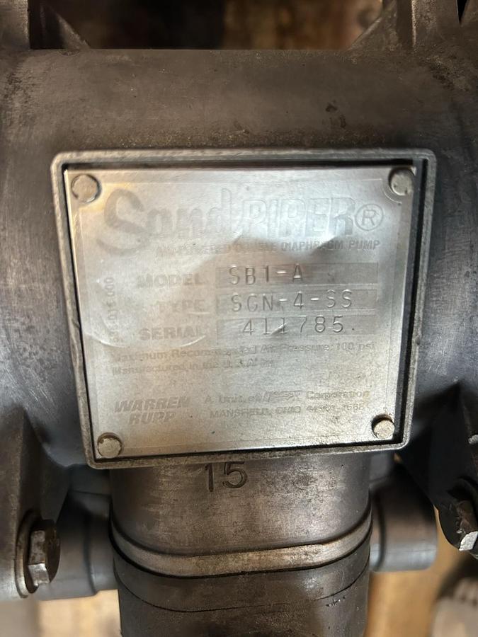 Used SANDPIPER WARREN RUPP,SB1-A,TYPE SGN-4-SS DIAPHRAGM PUMP
