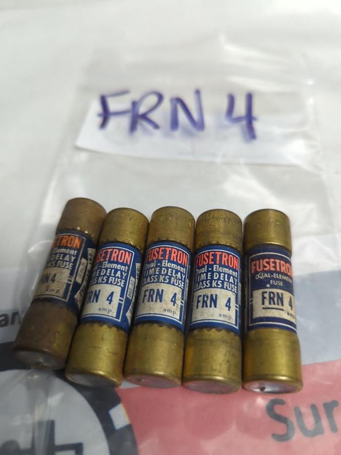 Used COOPER BUSSMANN,FRN-4,FUSETRON 4 AMP FUSE LOT OF 5 PRE-OWNED