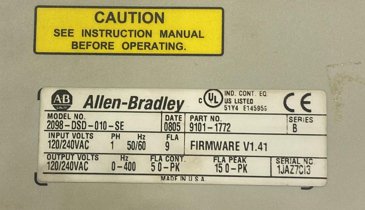 Used ALLEN BRADLEY,2098-DSD-010-SE,SER B ULTRA 3000 DIGITAL SERVO DRIVE