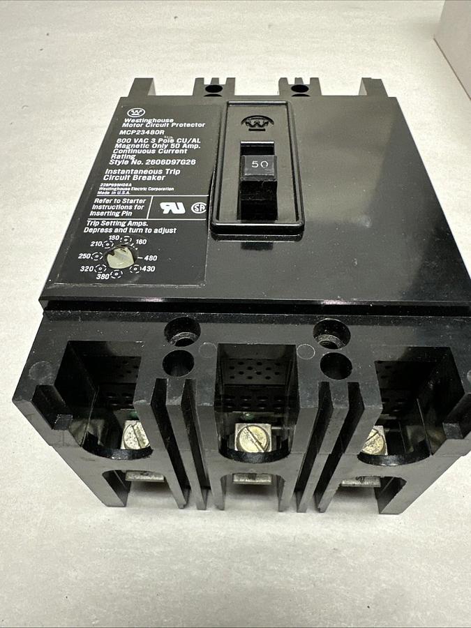 Used Westinghouse,MCP23480R,50 Amp 3 Pole Instant Trip Circuit Breaker